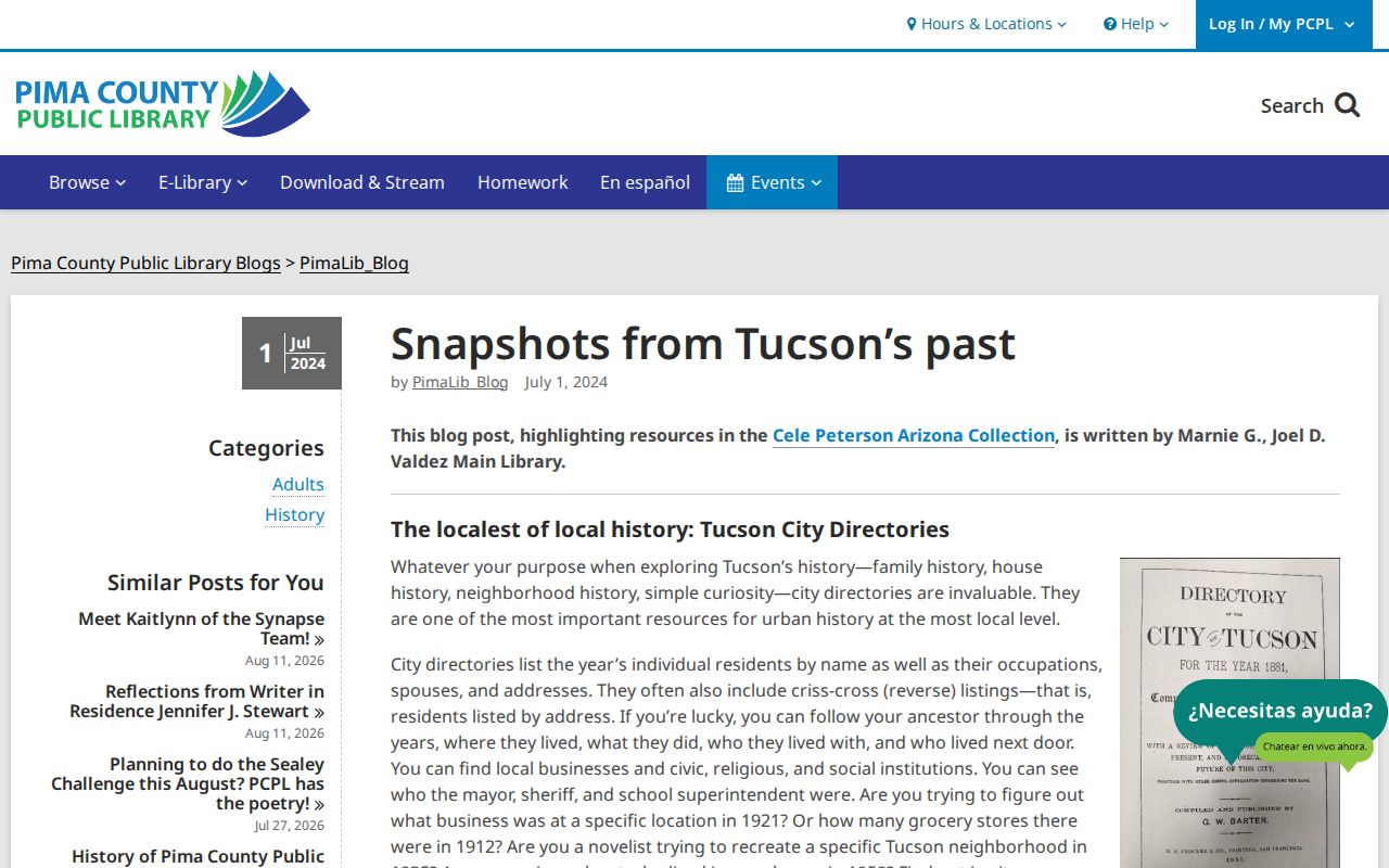 Oro Valley city directory history from Pima County Public Library