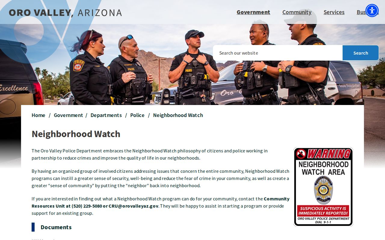 Oro Valley neighbors Neighborhood Watch resources