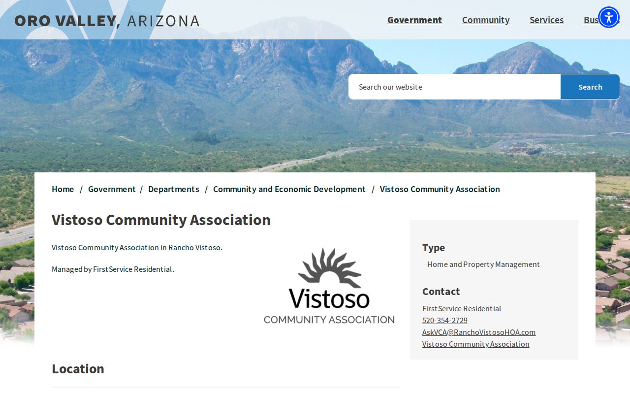 Oro Valley neighbors Vistoso Community Association contact