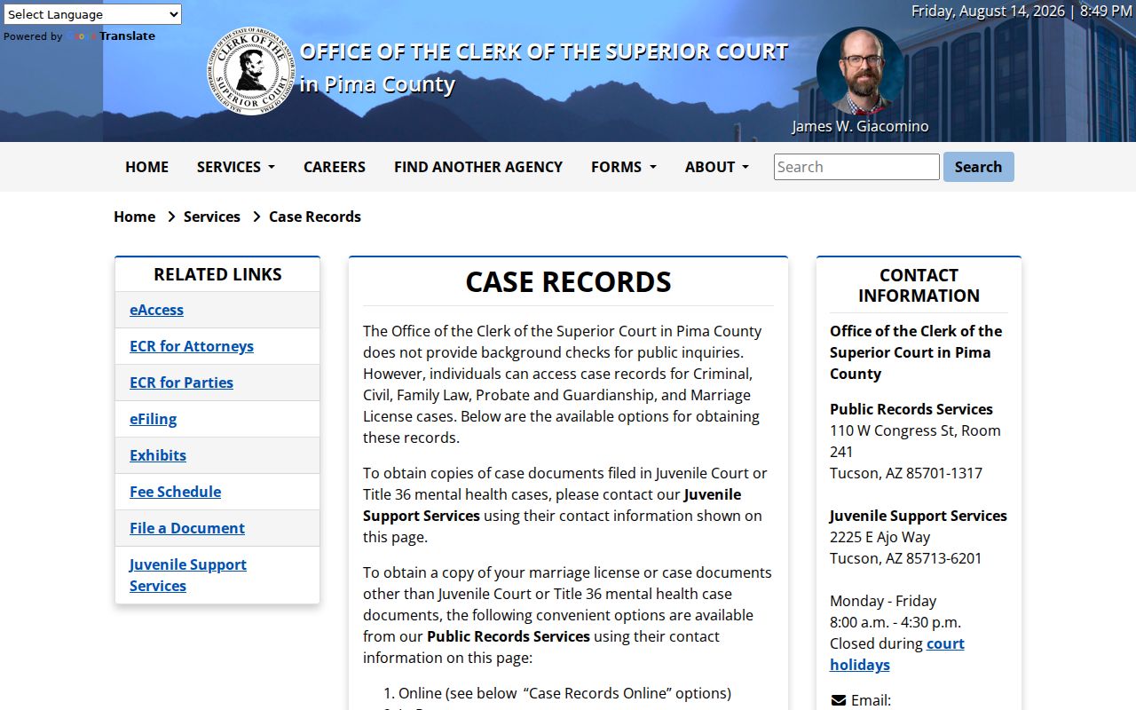 Oro Valley resident lookup through Pima County court case records